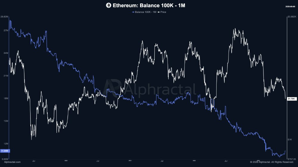 Крупная когорта Ethereum зафиксировала самый низкий показатель за всю Крупная когорта Ethereum зафиксировала самый низкий показатель за всю